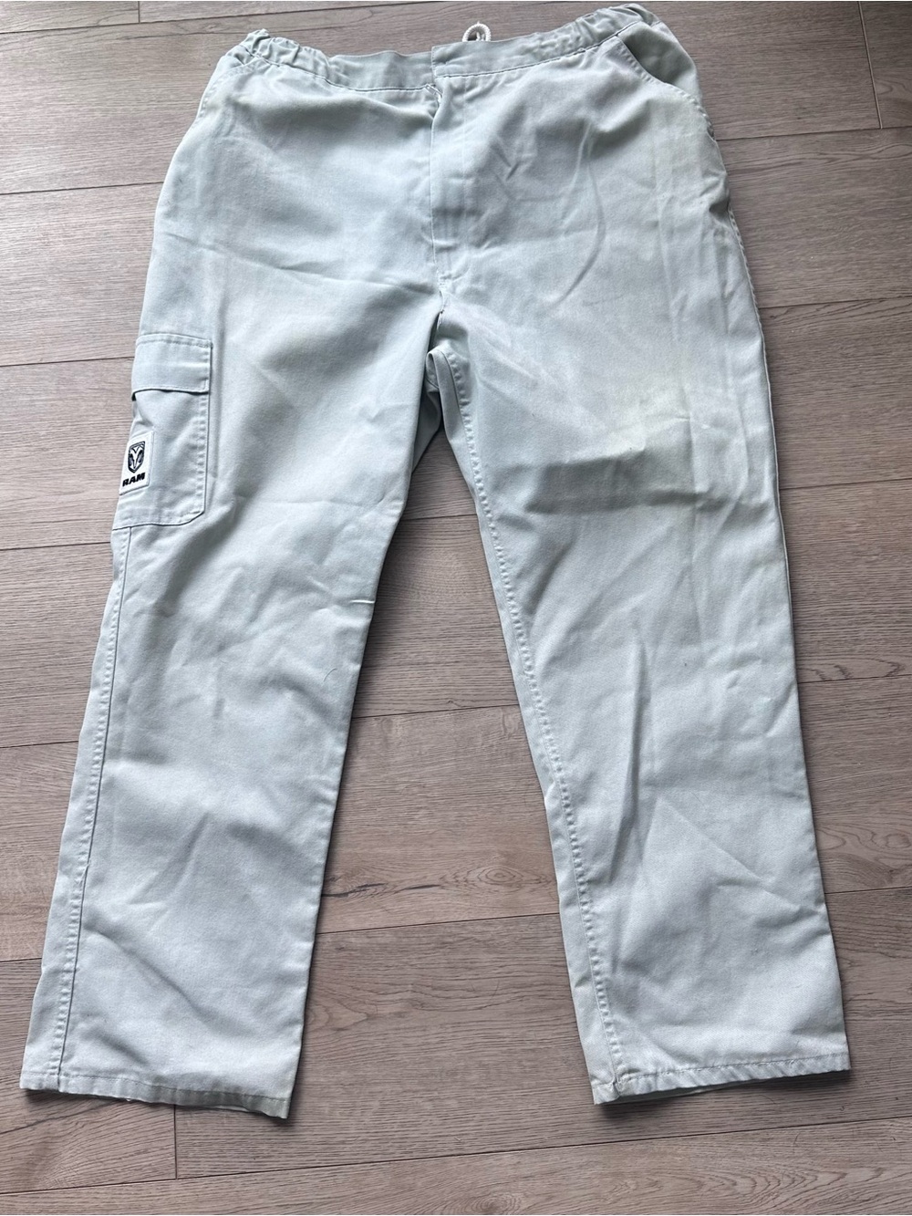 Dodge Ram Logo Cargo Pants Men’s L Khaki Work Pants Elastic Waist Utility Casual